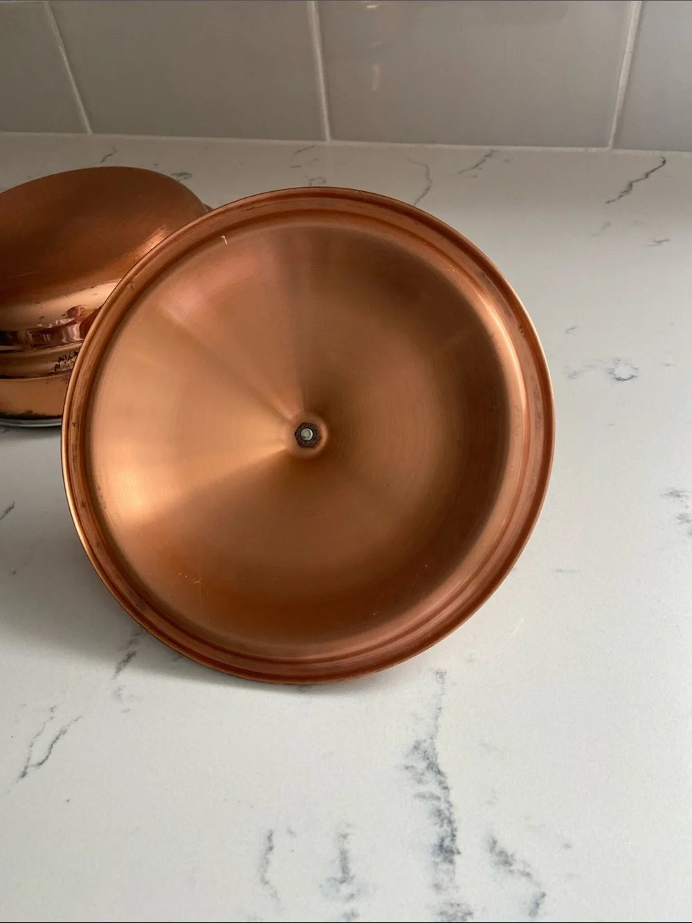 Vintage Copper Aluminum Lidded Skillet Wood Handle 7